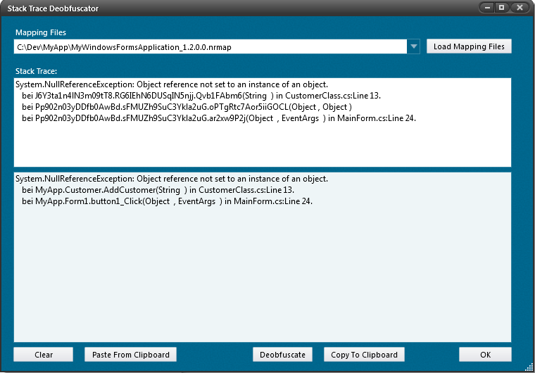 Stack Trace Deobfuscator